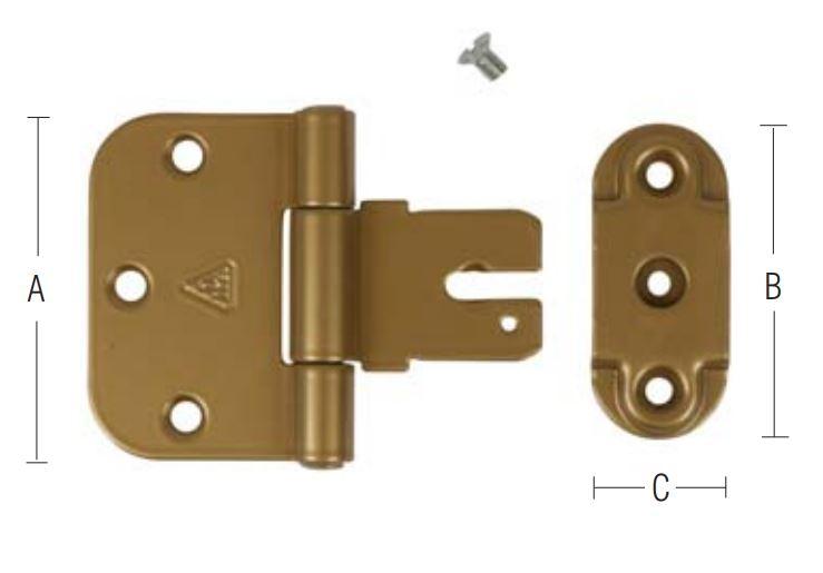 Indstikshængsel guld med runde hjørner, vendbart – gul/guld