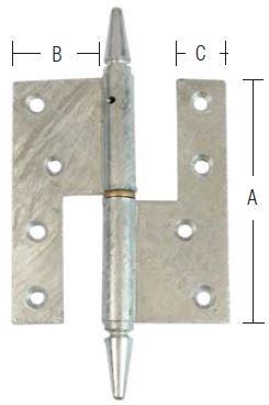 Dørhængsel 123×45 mm med berliner knop med skarpe hjørner, højrehængt gul/guld