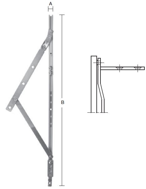 Topstyret vinduesbeslag justerbart med friktion – længde 330 mm