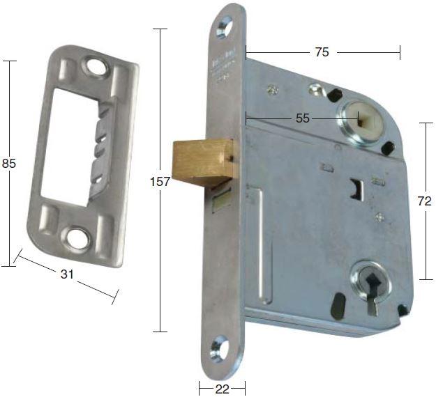 Fallelås med vendbar falle med runde hjørner