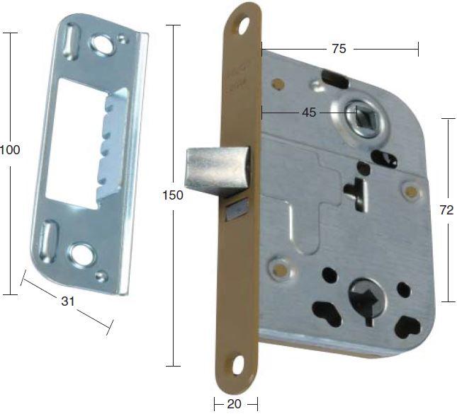 Fallelås med vendbar falle med runde hjørner – lakeret gul