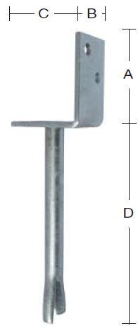 Stolpebærer 75 mm L-profil 75×90 mm, pind 400 mm – varmforzinket