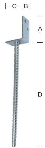 Stolpebærer 75 mm L-profil 75×90 mm, pind 200 mm – varmforzinket